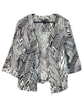 Mirror Image Womens Black & White Geometric Print Zip Front Jacket Linen Blend S